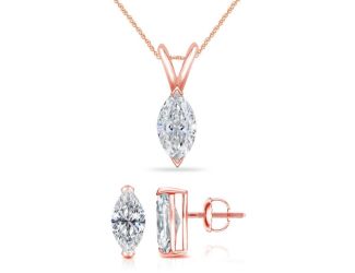 Bright White Pristine Marquise cut Lab Grown Diamond Screwback Set in 14K Rose Gold 0.55ct, GH, VS