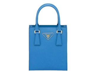 Prada Saffiano Leather Top Handle Mini Shopper Crossbody Bag Blue