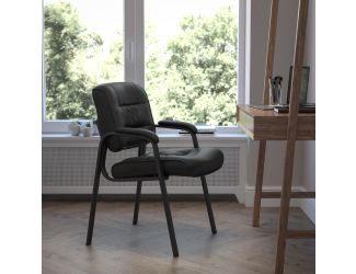Black LeatherSoft Executive Side Reception Chair with Black Frame - Home Office