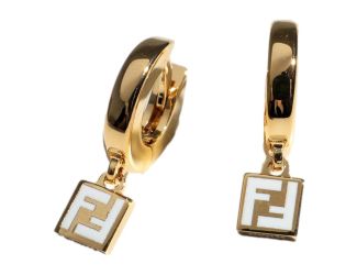 Fendi FF Gold Tone Metal White Enamel Small Hoop Earrings