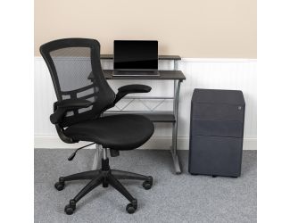 3PC Office Set-Computer Desk, Ergonomic Mesh Office Chair, Mobile Filing Cabinet