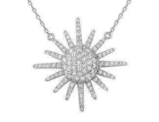 PARIKHS Rhodium Plated Sun Necklace Encrusted with CZ Stones in 925 Sterling Silver