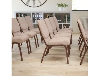 18.5"W Stacking Church Chair in Beige Fabric - Copper Vein Frame