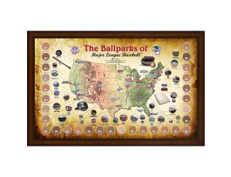 20" x 32" Framed Stadium Map Collage w/Game Dirt - MLB