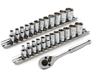 25pc 1/4-Inch Drive Shallow Depth 6-Point Chrome Socket Set - SAE & Metric