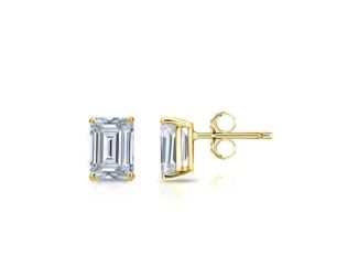 Bright White Pristine Emerald Lab Grown Diamond Stud in 14K Yellow Gold 1.00ct, Color-GH,Clarity-VS