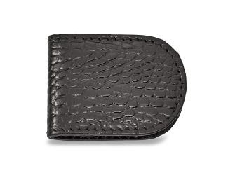 Black Leather Crocodile Grain Money Clip