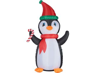 10-Ft. Tall Penguin with Candy Cane, Outdoor Blow-Up Christmas Inflatable with RGB Lights and Storag