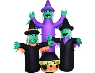 6-Ft. Inflatable Pre-Lit Brewing Witch Trio with Cauldron