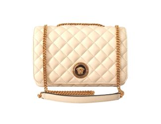 Versace La Medusa Beige Quilted Lamb Leather Large Shoulder Bag