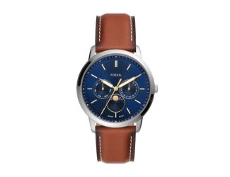 Men's Neutra Moonphase Brown Leather Watch Blue Dial