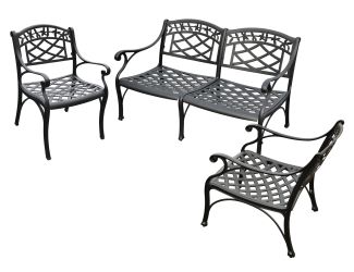 3 Pc Cast Aluminum Seating Set - Loveseat, 2 Chairs Black