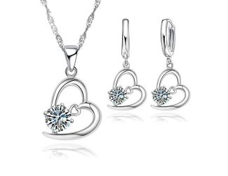Sterling Double Heart CZ Jewelry Set