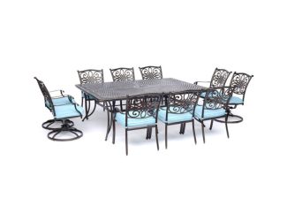 Traditions 11-Piece Dining Set in Blue with Four Swivel Rockers, Six Dining Chairs, and an Extra-Lon