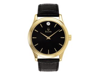 Mens Corporate Collection Gold & Black Leather Strap Watch Black Dial