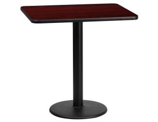 24" x 30" Mahogany Laminate Table Top with 18" Round Table Height Base