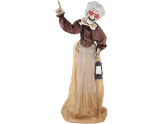 Lifesize Animatronic Old Lady Zombie with Lights and Sound, Indoor/Covered Outdoor Halloween Decorat