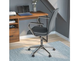 Designer Executive Swivel Office Chair with Brushed Chrome Arms and Base, Gray