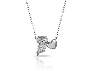 PARIKHS Rhodium Plated Owl Heart Necklace in 925 Sterling Silver