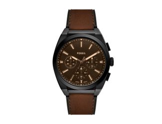 Mens Everett Chronograph Brown Leather Strap Watch Brown Dial
