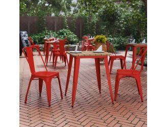 23.75" SQ Commercial Poly Resin Restaurant Table with Steel Frame-Brown/Red