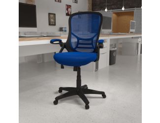 High Back Blue Mesh Ergonomic Office Chair with Black Frame and Flip-up Arms