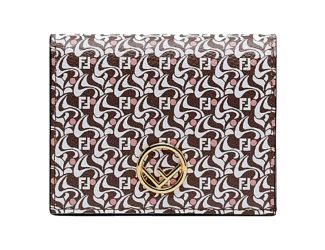 Fendi Calf Leather F Logo Brown Pink Small Bifold Wallet