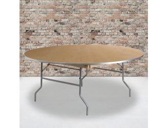6-Foot Round HEAVY DUTY Birchwood Folding Banquet Table with METAL Edges