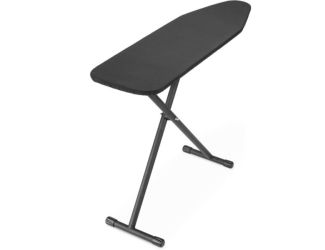 Wardrobe T-Leg Ironing Board with Perforated Metal Top, Dark Gray Frame, and Padded Charcoal Cover