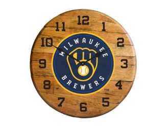 Milwaukee Brewers Oak Barrel Clock