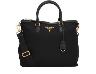 Prada Black Tessuto Nylon Calf Leather Trim Satchel Tote Bag