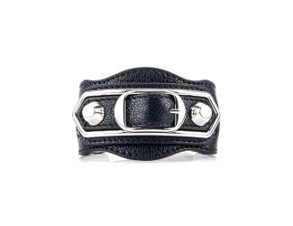 Balenciaga Black Shiny Calfskin Leather Studs Buckle Bracelet