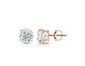 Bright White Round Lab Grown Diamond Screwback Stud in 14K Rose Gold 0.70ct, Color-FG, Clarity-VVS
