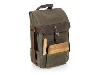 2 Bottle Wine & Cheese Bag - Khaki Green with Brown Accents