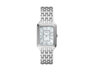 Ladies Raquel Silver-Tone Stainless Steel Rectangle Watch MOP Dial