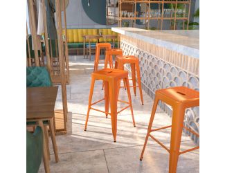 Commercial Grade 30"H Backless Orange Metal Indoor-Outdoor Barstool, Square