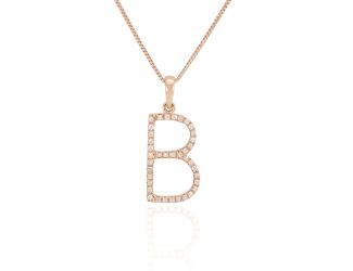 PARIKHS Diamond Initial 'B' Pendant Necklace in 18k Rose Gold over Sterling Silver 0.10ct IJK-I2
