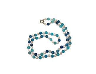 Latonia Cabella created Pearl and Natural Blue Agate 30" Necklace