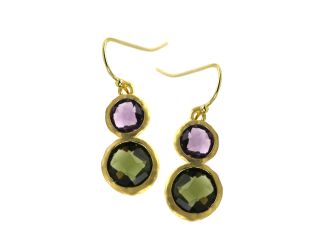 Green and Purple Golden Drop Earrings