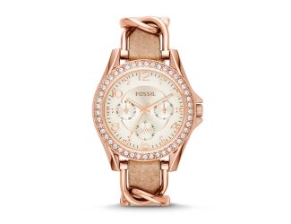 Ladies Riley Rose Gold-Tone Crystal Leather Watch Beige Dial