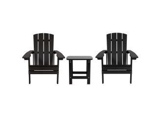 3pc Charlestown Adirondack Chair & Table Set: Black