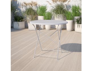 30" Round Light Gray Indoor-Outdoor Steel Folding Patio Table - Restaurant Table