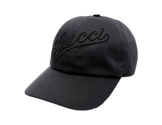 Gucci Black Embroidered Logo Cotton Baseball Cap Large