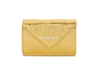 Balenciaga Papier Gold Arena Lambskin Mini Trifold Wallet