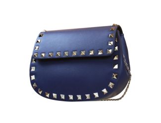 Valentino Garavani Rockstud Blue Leather Small Chain Crossbody Bag