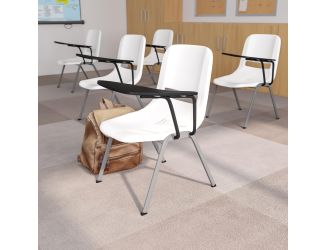 White Ergonomic Shell Chair with Left Handed Flip-Up Tablet - Tablet Arm Desk