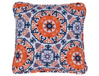 Medallion Indoor/Outdoor Throw Pillow in Orange and Blue
