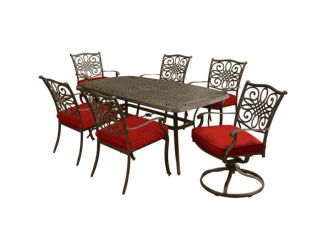Traditions 7-Piece Dining Set in Red with Two Swivel Rockers, Four Dining Chairs, and a 72 x 38 in.