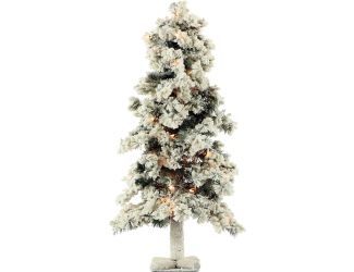 6.0-Ft Snowy Alpine Snow Flocked Christmas Tree with Lifelike Trunk Base and Clear Lights