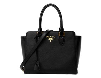 Prada Saffiano and Soft Calfskin Double Zipper Black Tote Shoulder Bag